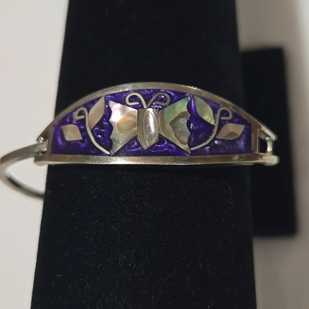 Alpaca Mexico Silver Butterfly Abalone Bangle Bracelet